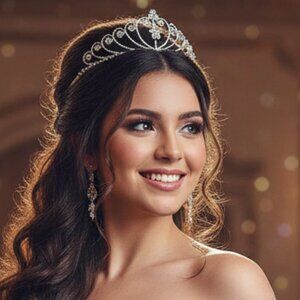 Classic Silvertone Rhinestone Tiara | Bridal Wedding Prom Crown Quinceañera